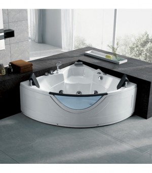 مغطس زاوية جاكوزي سستيم كامل مع خلاط  شلال وسماعة دش متحركة وإنارة - صيني 135 × 135 × 65 سم # js-945A